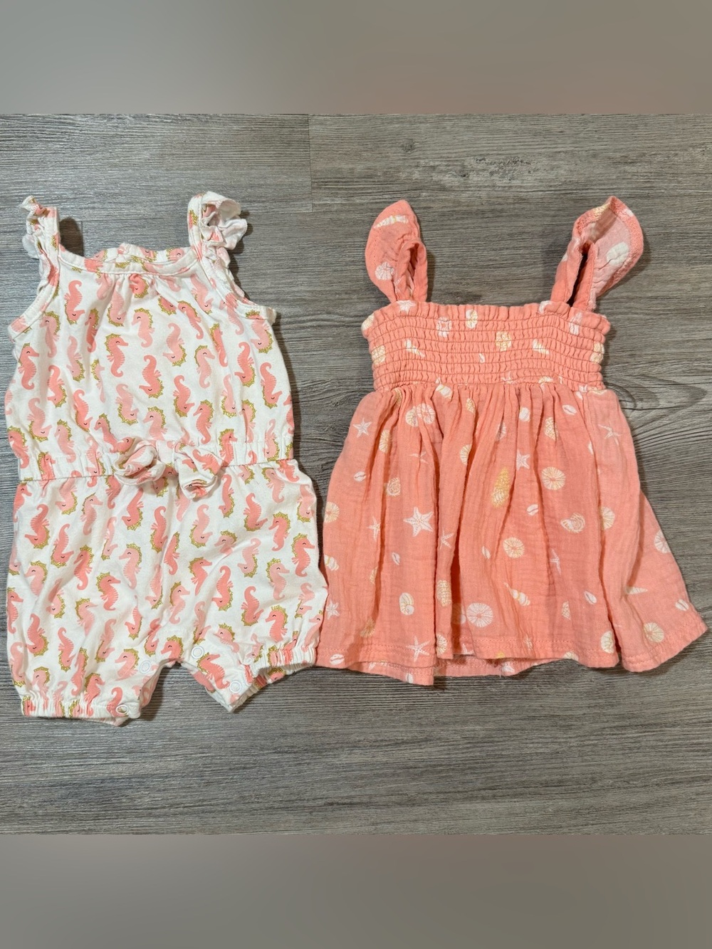 Baby Girl Summer Bundle 6-9M Rabbit + Bear Organic Seashell Dress Seahorse Set